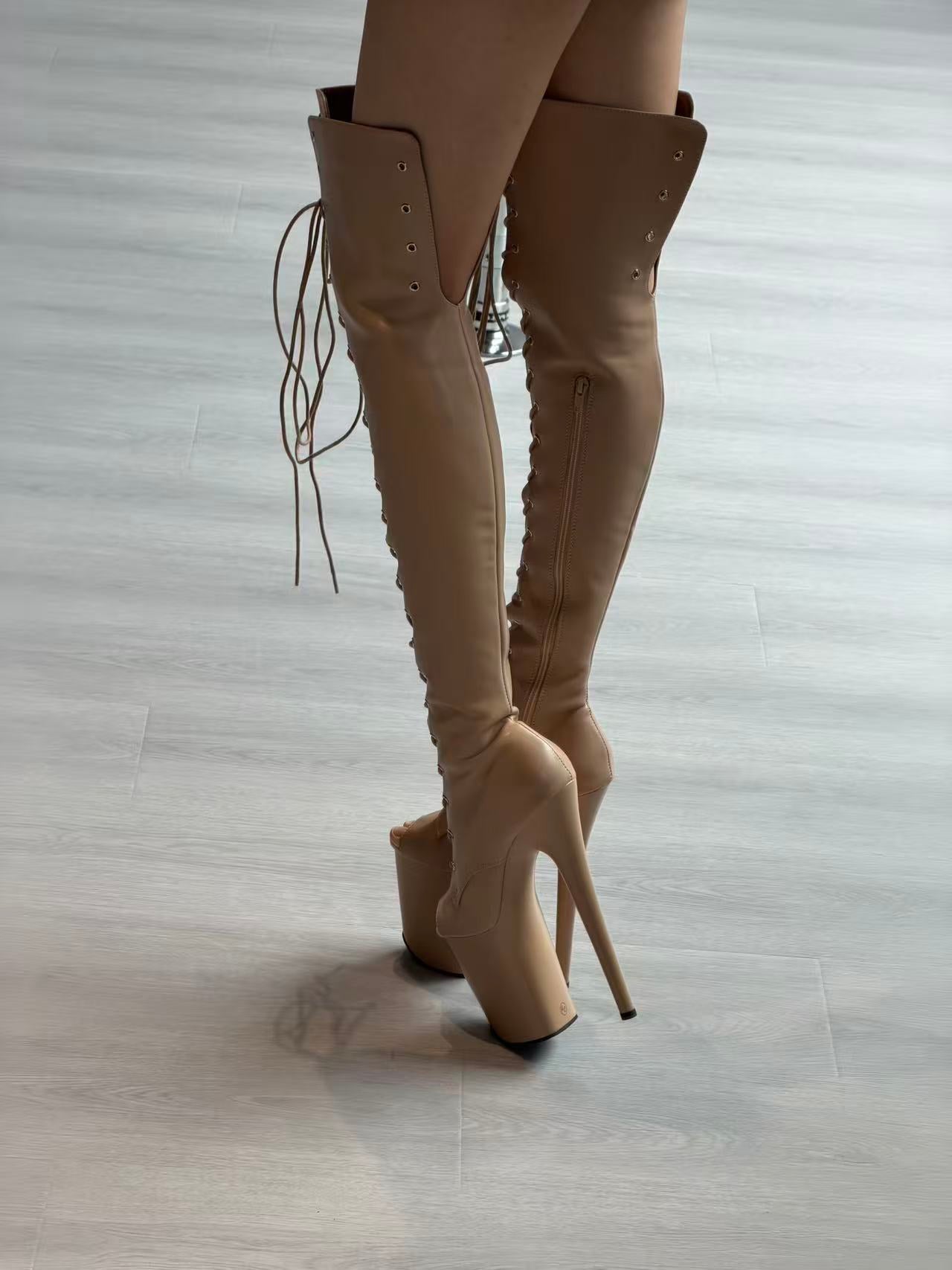 patent desigh pole dance peep-toe thigh-high boots