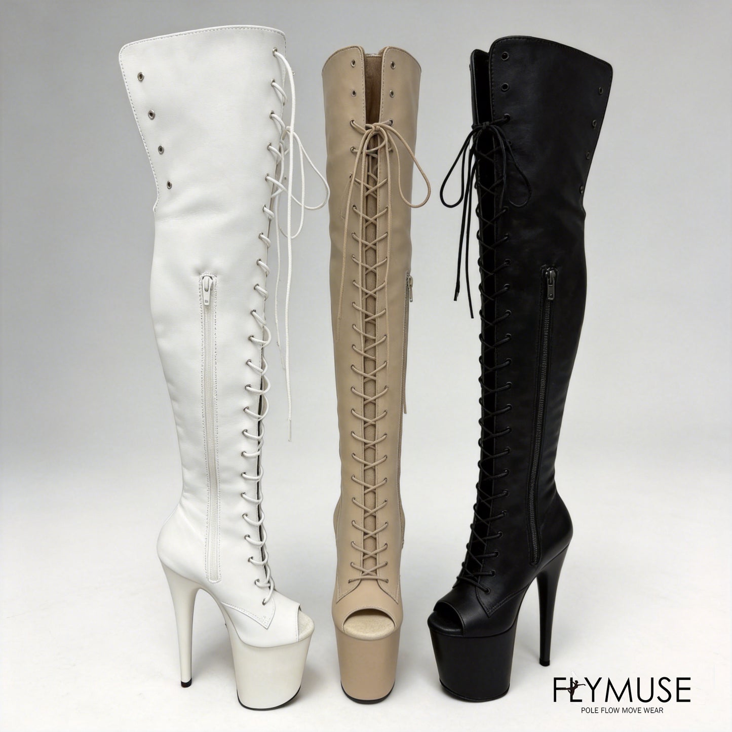 patent desigh pole dance peep-toe thigh-high boots