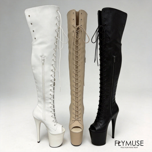 patent desigh pole dance peep-toe thigh-high boots